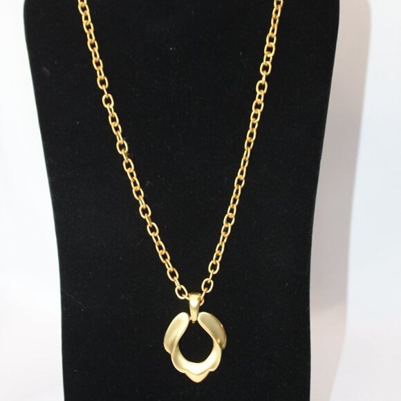 Express Frosted Gold Long Chain Necklace with Flora Design Pendant - Picture 1 of 14